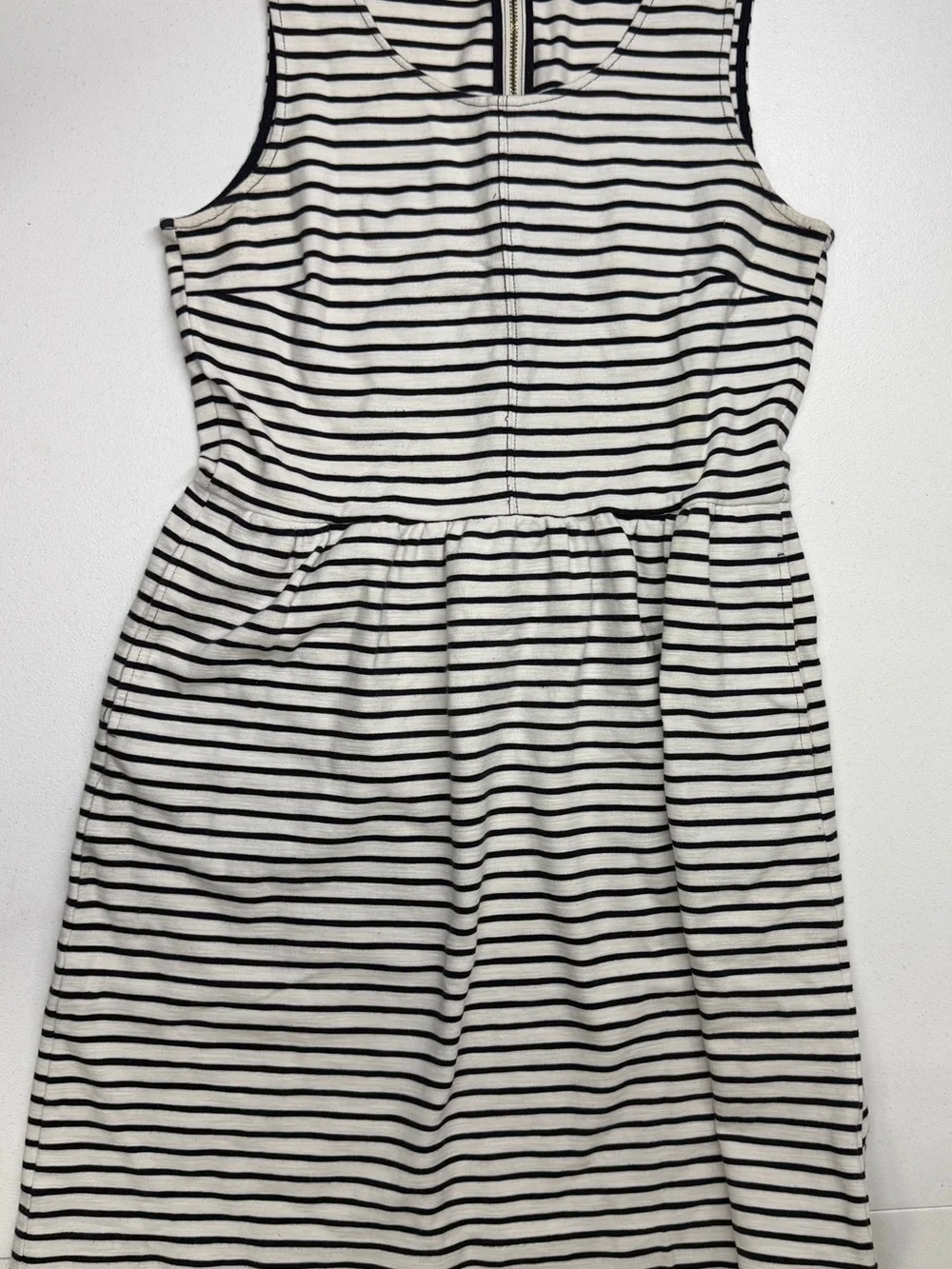J.Crew Women’s Size 6 Navy Ivory Striped Fit & Flare Dress Exposed Zip